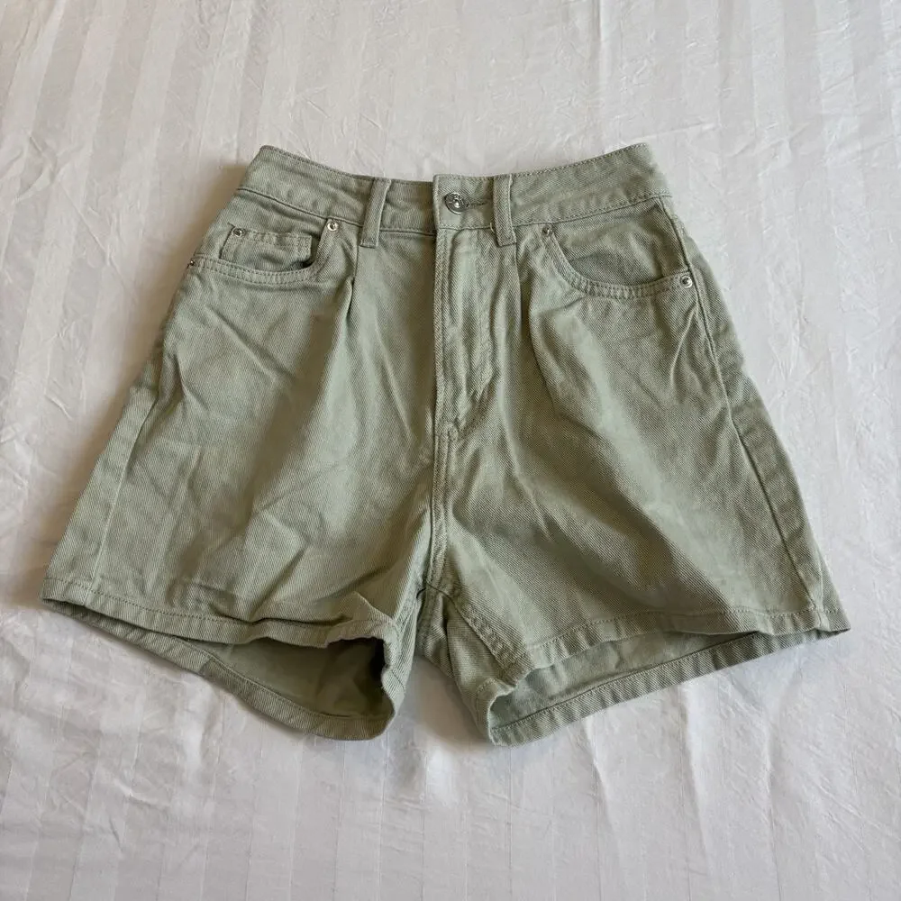 H&M Divided Womens US 2 Sage Green High Rise Denim Shorts 100% Cotton